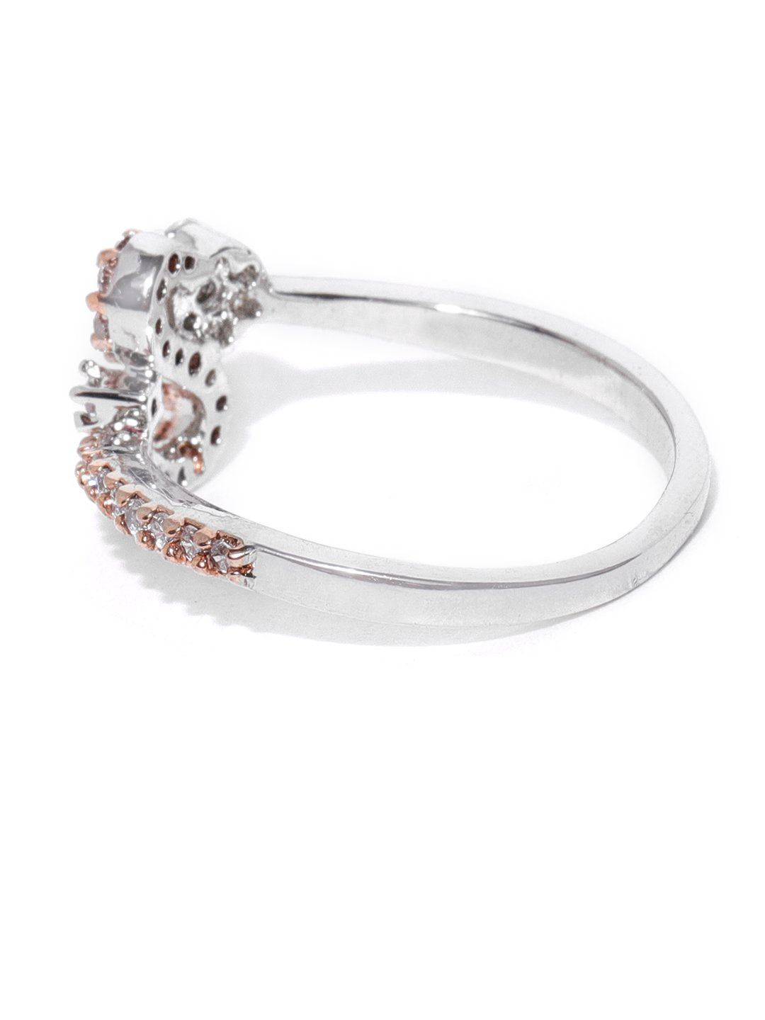 Women's Silver Plated Dual Toned American Diamond Studded Party Wear Ring - Priyaasi