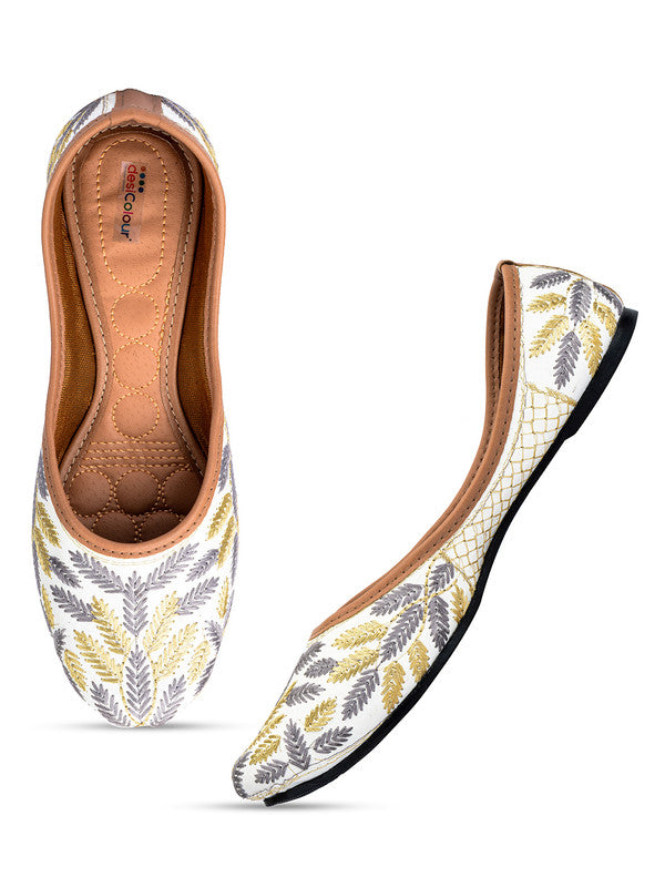 Women's Grey Embroidered Indian Handcrafted Ethnic Comfort Footwear - Desi Colour
