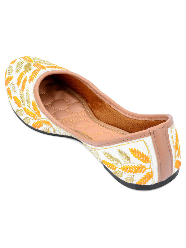 Women's Yellow Embroidered Indian Handcrafted Ethnic Comfort Footwear - Desi Colour