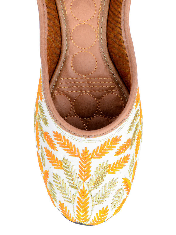 Women's Yellow Embroidered Indian Handcrafted Ethnic Comfort Footwear - Desi Colour