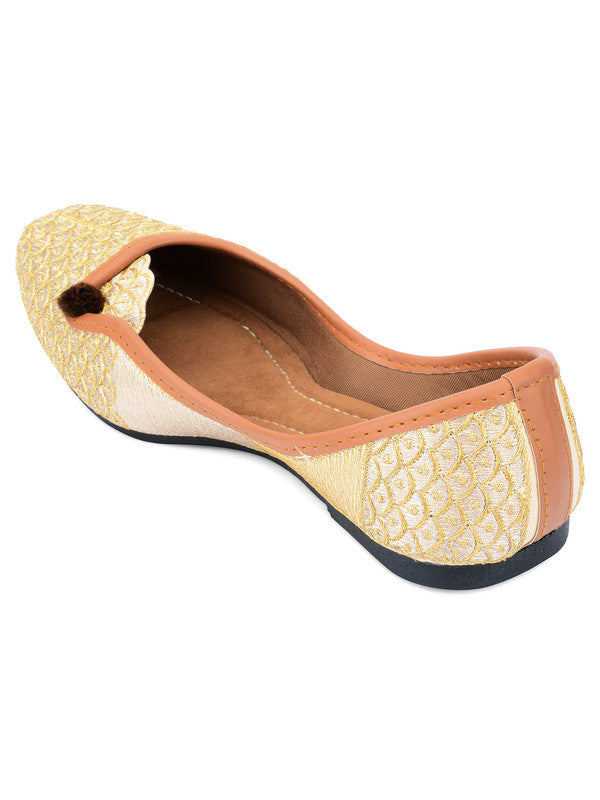 Women's Golden Embroidered Indian Handcrafted Ethnic Comfort Footwear - Desi Colour