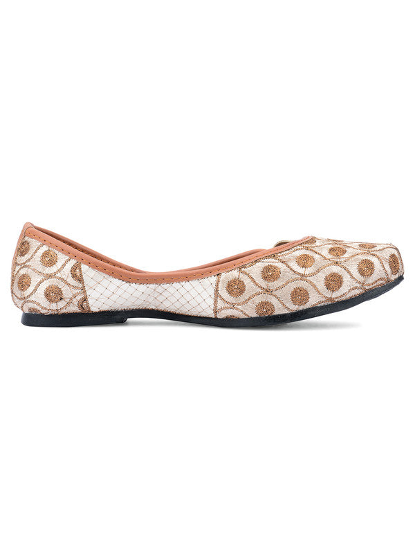 Women's Copper Embroidered Indian Handcrafted Ethnic Comfort Footwear - Desi Colour