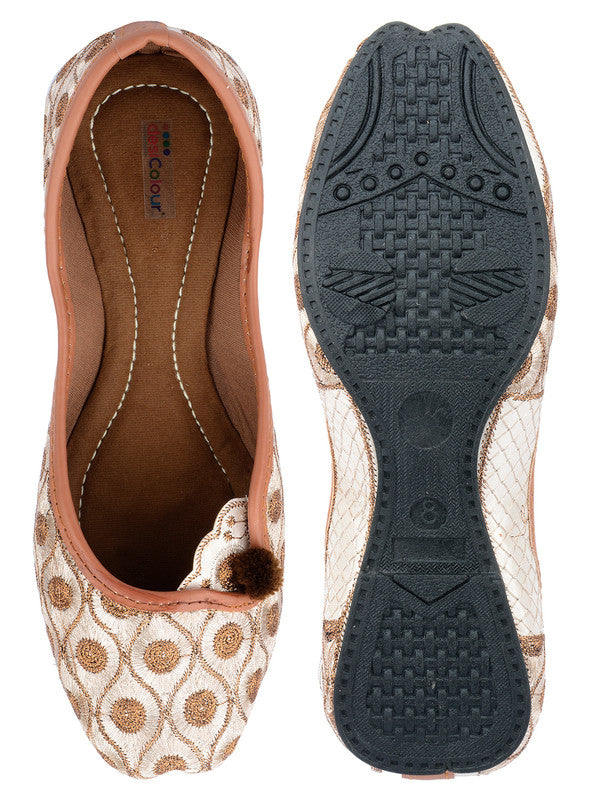 Women's Copper Embroidered Indian Handcrafted Ethnic Comfort Footwear - Desi Colour