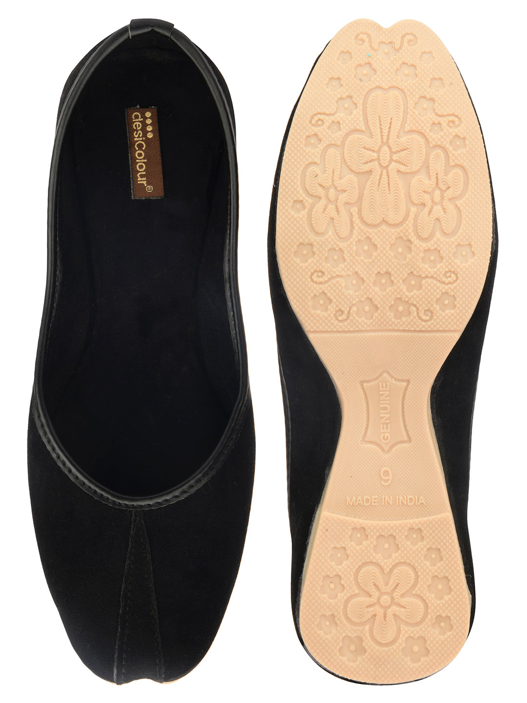 Women's Black Suede  Indian Ethnic Comfort Footwear - Desi Colour