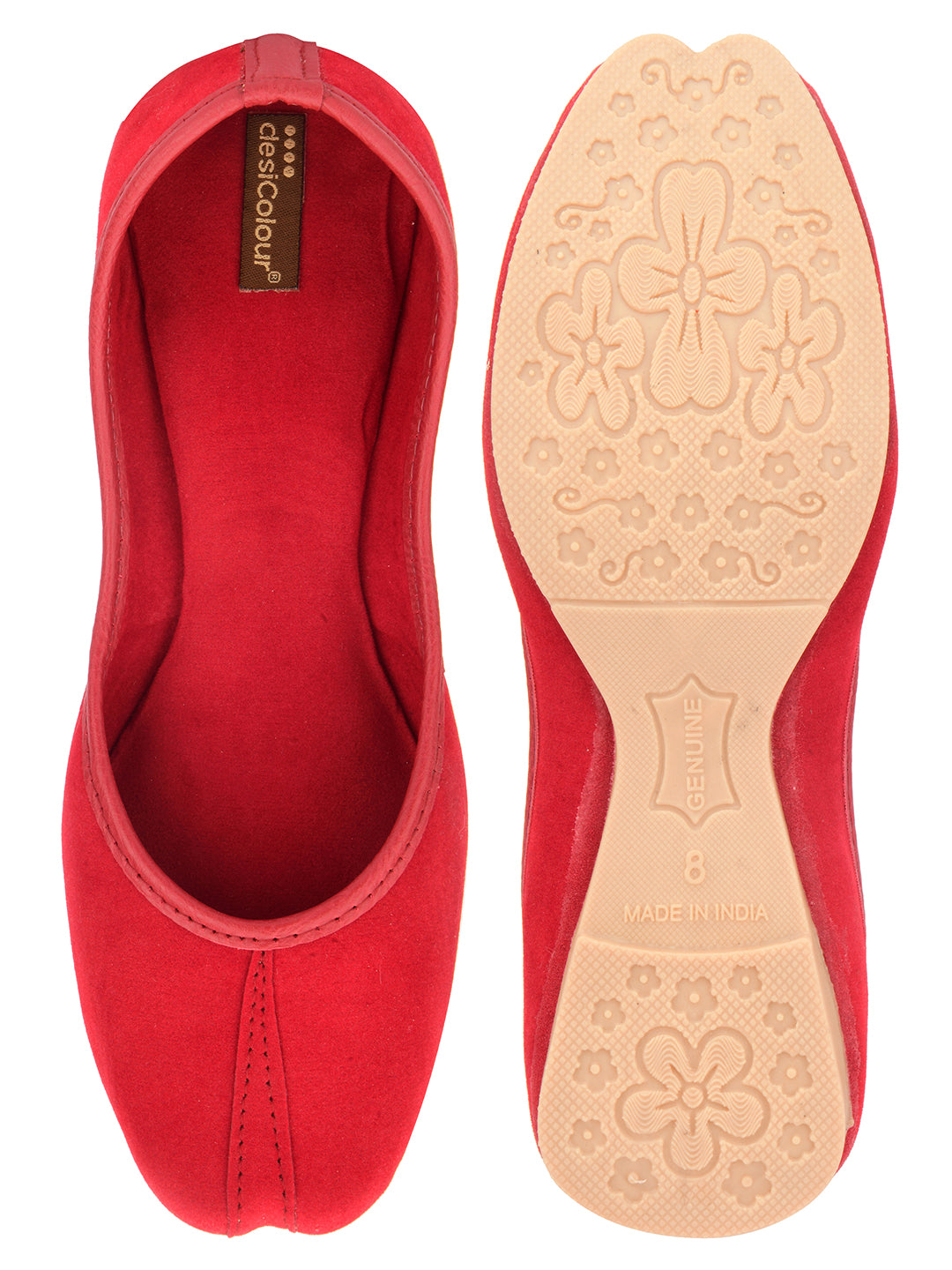 Women's Red Suede  Indian Ethnic Comfort Footwear - Desi Colour