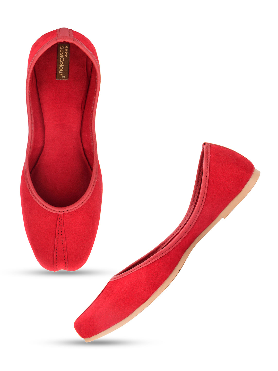 Women's Red Suede  Indian Ethnic Comfort Footwear - Desi Colour