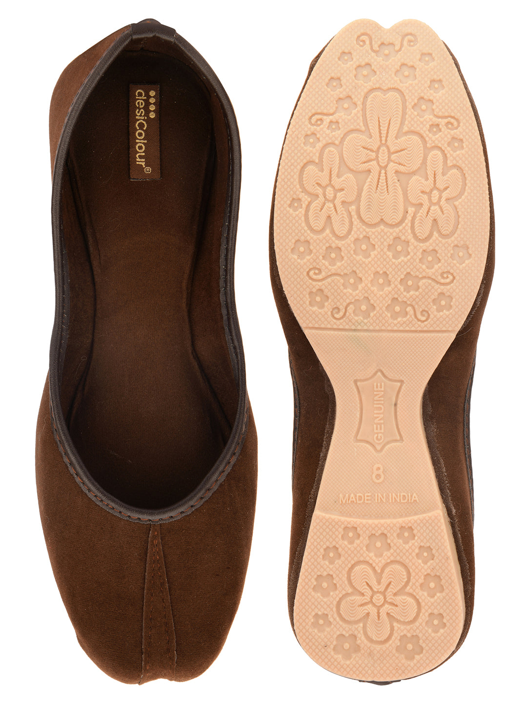 Women's Brown Suede  Indian Ethnic Comfort Footwear - Desi Colour