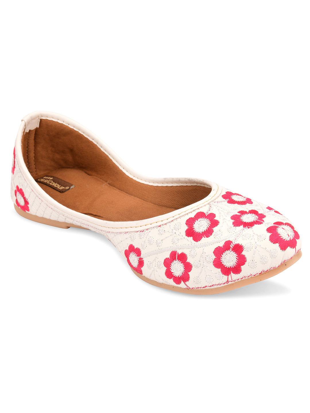 Women's White Floral  Indian Ethnic Comfort Footwear - Desi Colour