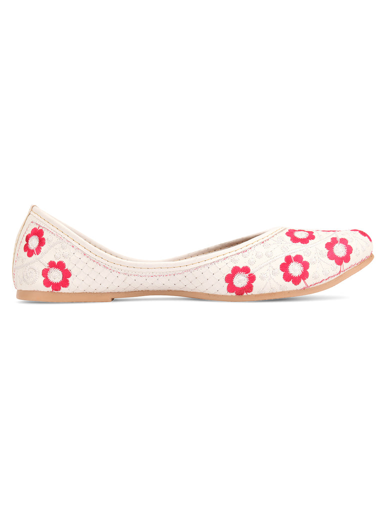 Women's White Floral  Indian Ethnic Comfort Footwear