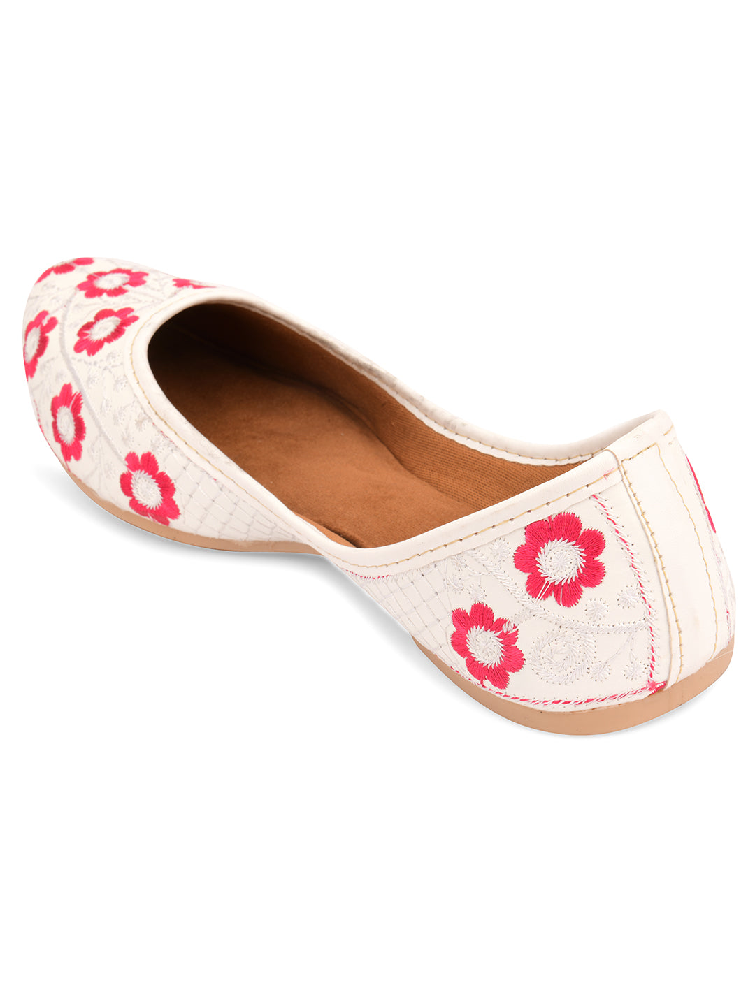 Women's White Floral  Indian Ethnic Comfort Footwear - Desi Colour
