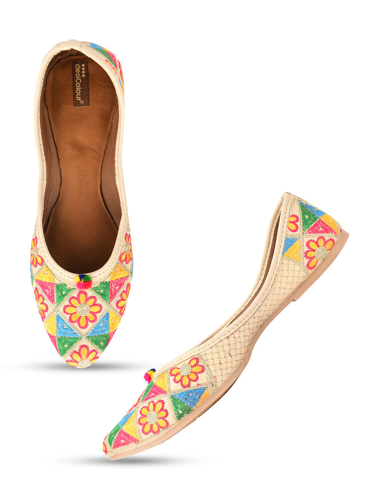 Women's Multi Floral  Indian Ethnic Comfort Footwear