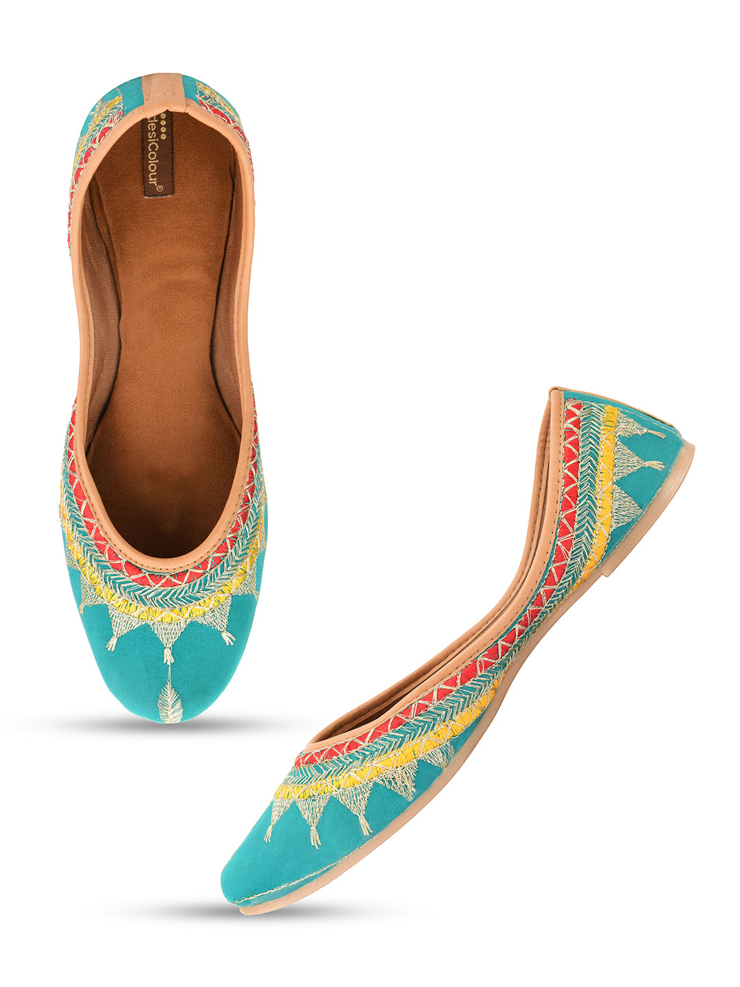 Women's Sea Green Crown  Indian Ethnic Comfort Footwear - Desi Colour