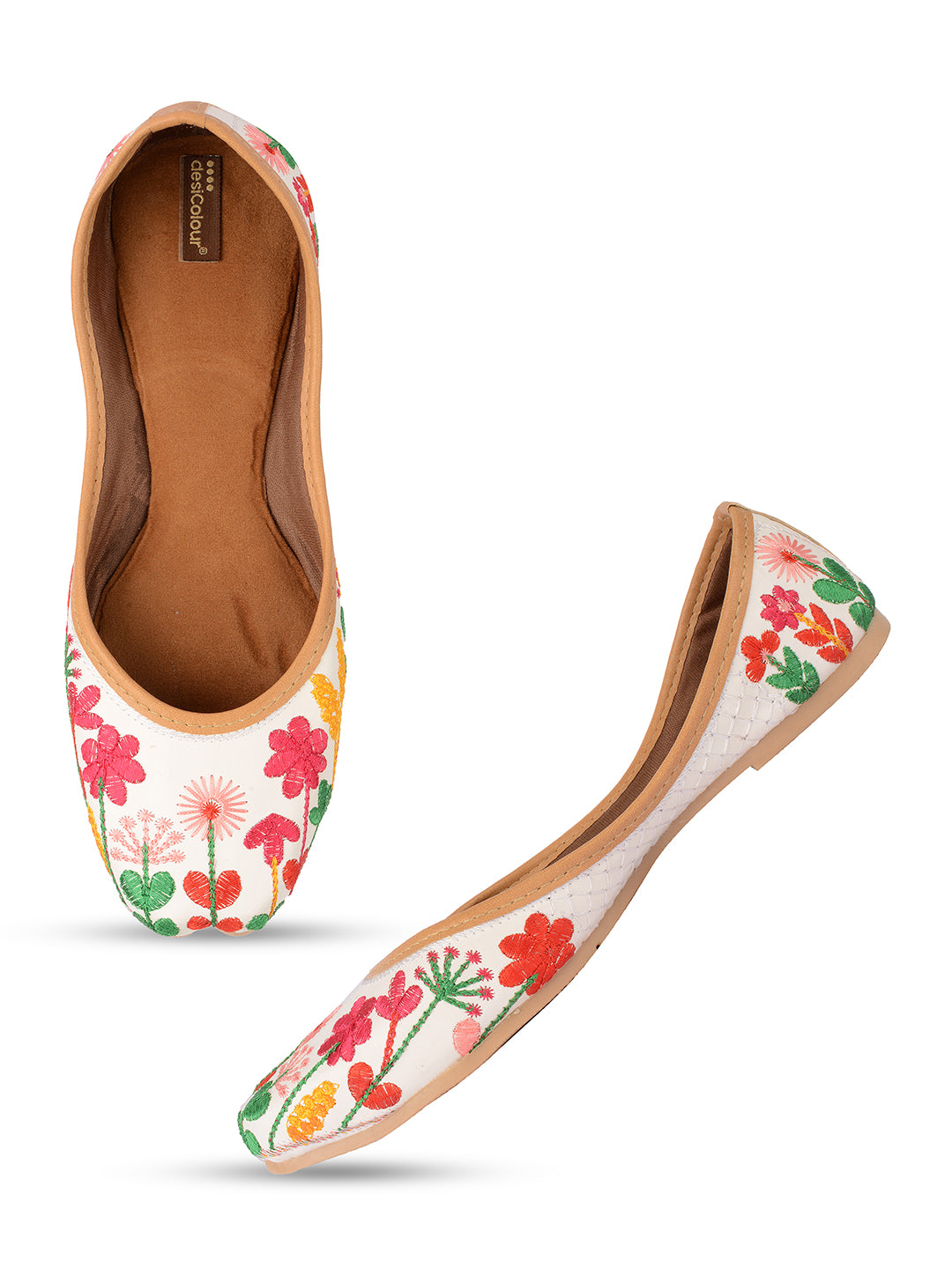 Women's White Forest Designer  Indian Ethnic Comfort Footwear - Desi Colour