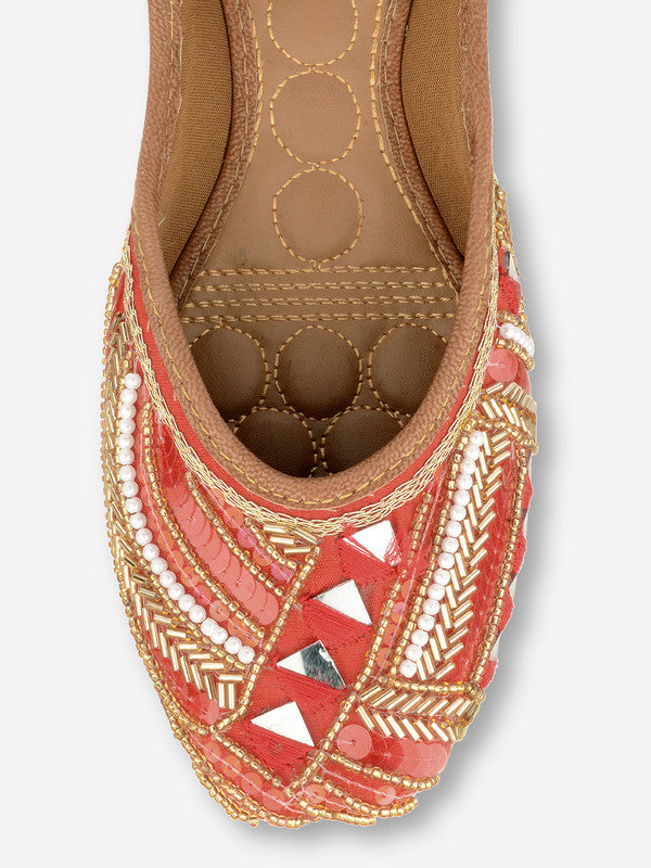 Women's Red Hand Embroidered Indian Handcrafted Ethnic Comfort Footwear - Desi Colour