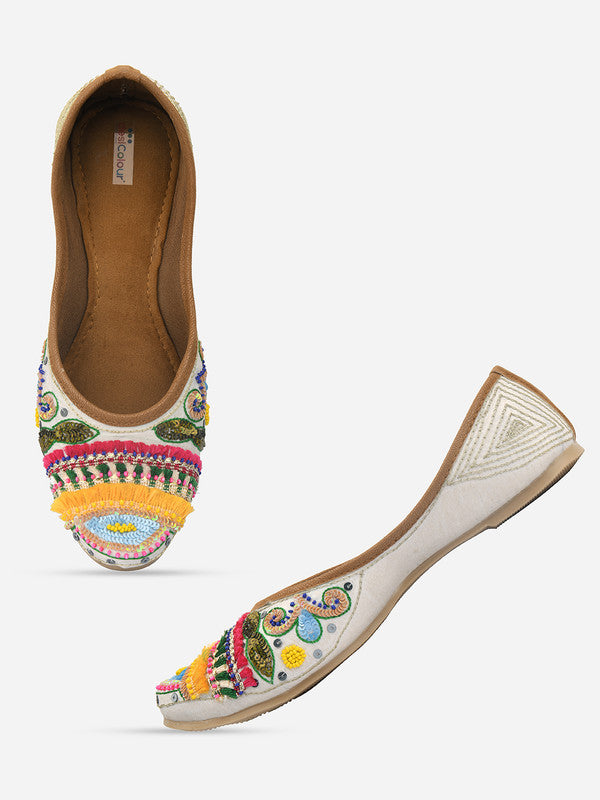 Women's Multicolour Hand Embroidered Indian Handcrafted Ethnic Comfort Footwear - Desi Colour