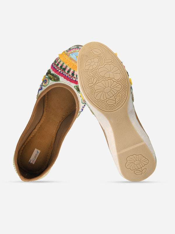 Women's Multicolour Hand Embroidered Indian Handcrafted Ethnic Comfort Footwear - Desi Colour