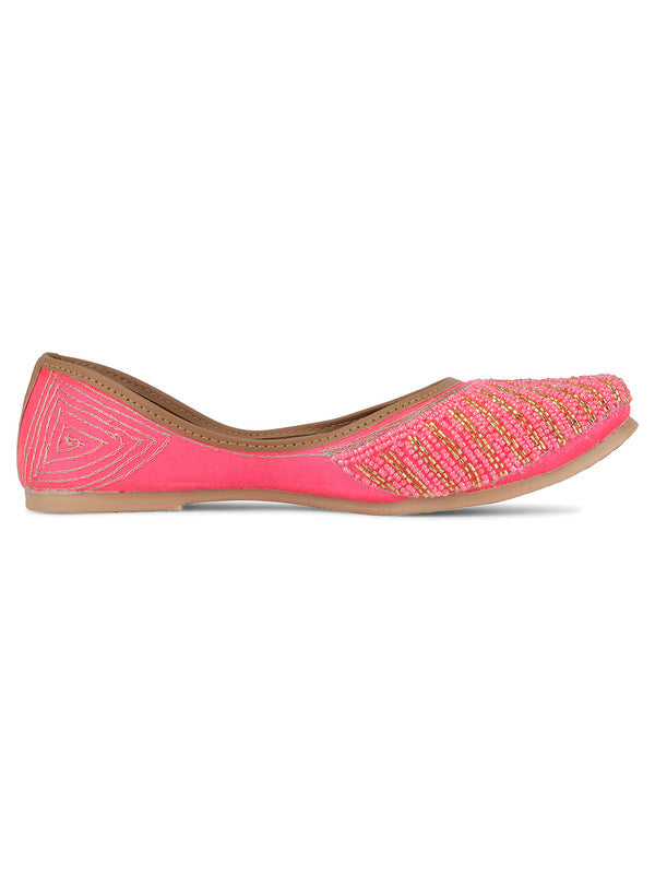 Women's Pink Hand Embroidered Indian Handcrafted Ethnic Comfort Footwear - Desi Colour