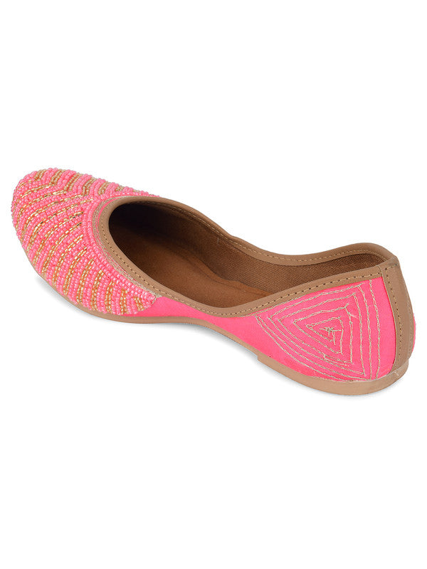 Women's Pink Hand Embroidered Indian Handcrafted Ethnic Comfort Footwear - Desi Colour