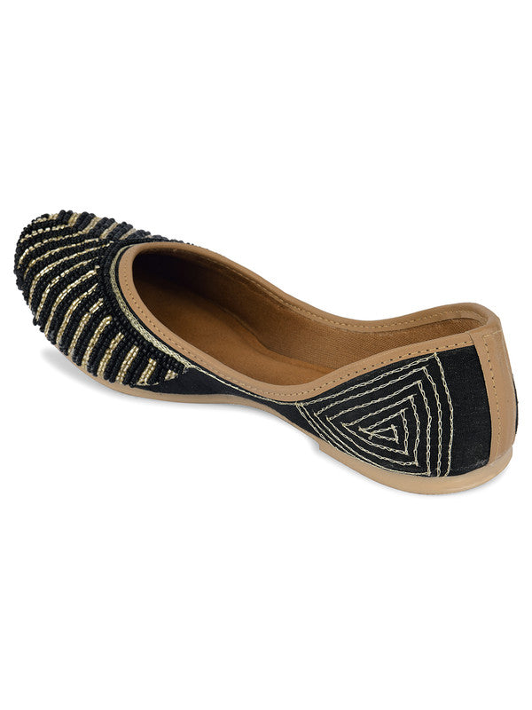Women's Black Hand Embroidered Indian Handcrafted Ethnic Comfort Footwear - Desi Colour