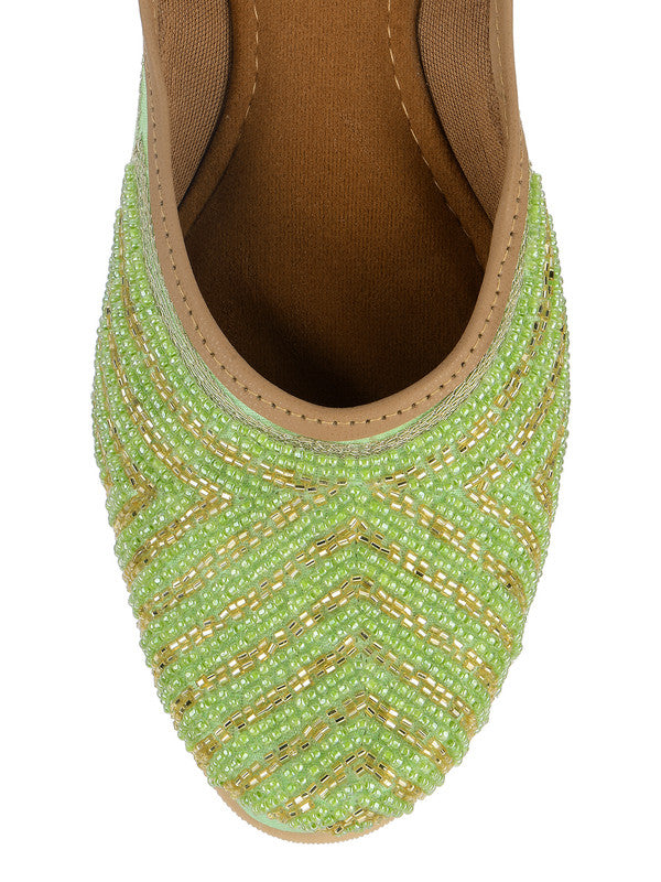 Women's Green Hand Embroidered Indian Handcrafted Ethnic Comfort Footwear - Desi Colour