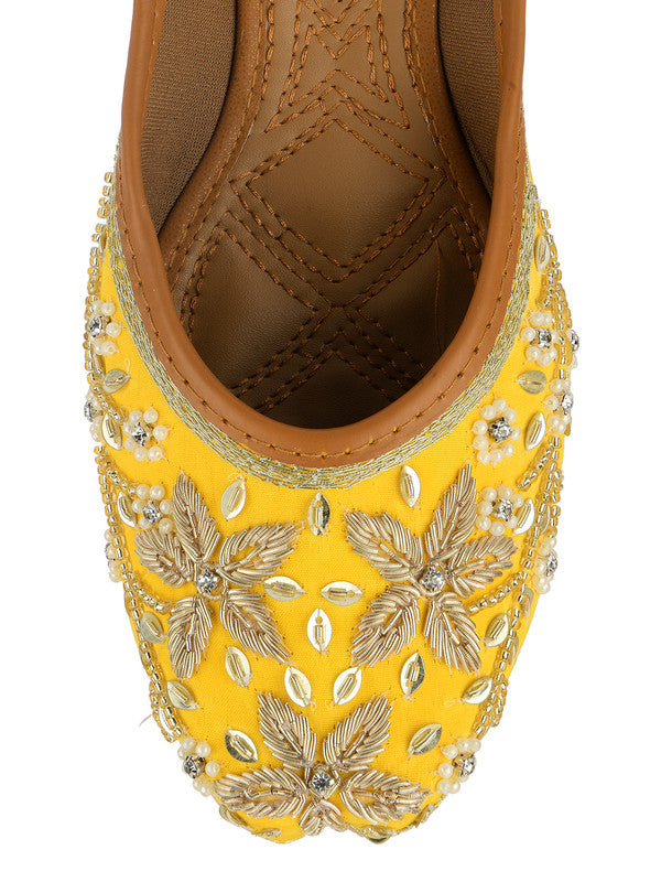 Women's Yellow Hand Embroidered Indian Handcrafted Ethnic Comfort Footwear - Desi Colour