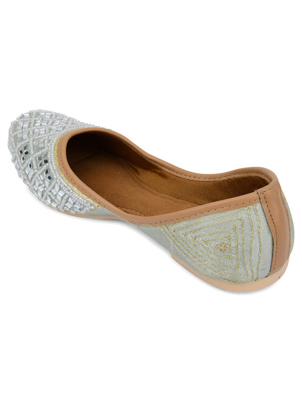 Women's Grey Hand Embroidered Indian Handcrafted Ethnic Comfort Footwear - Desi Colour