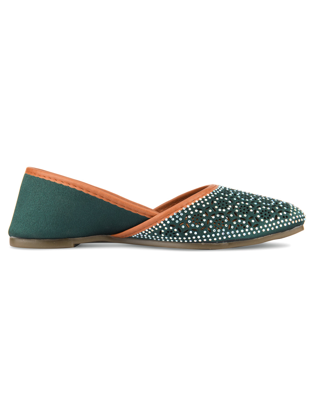 Women's Teal Handcrafted Stone Work  Indian Ethnic Comfort Footwear - Desi Colour