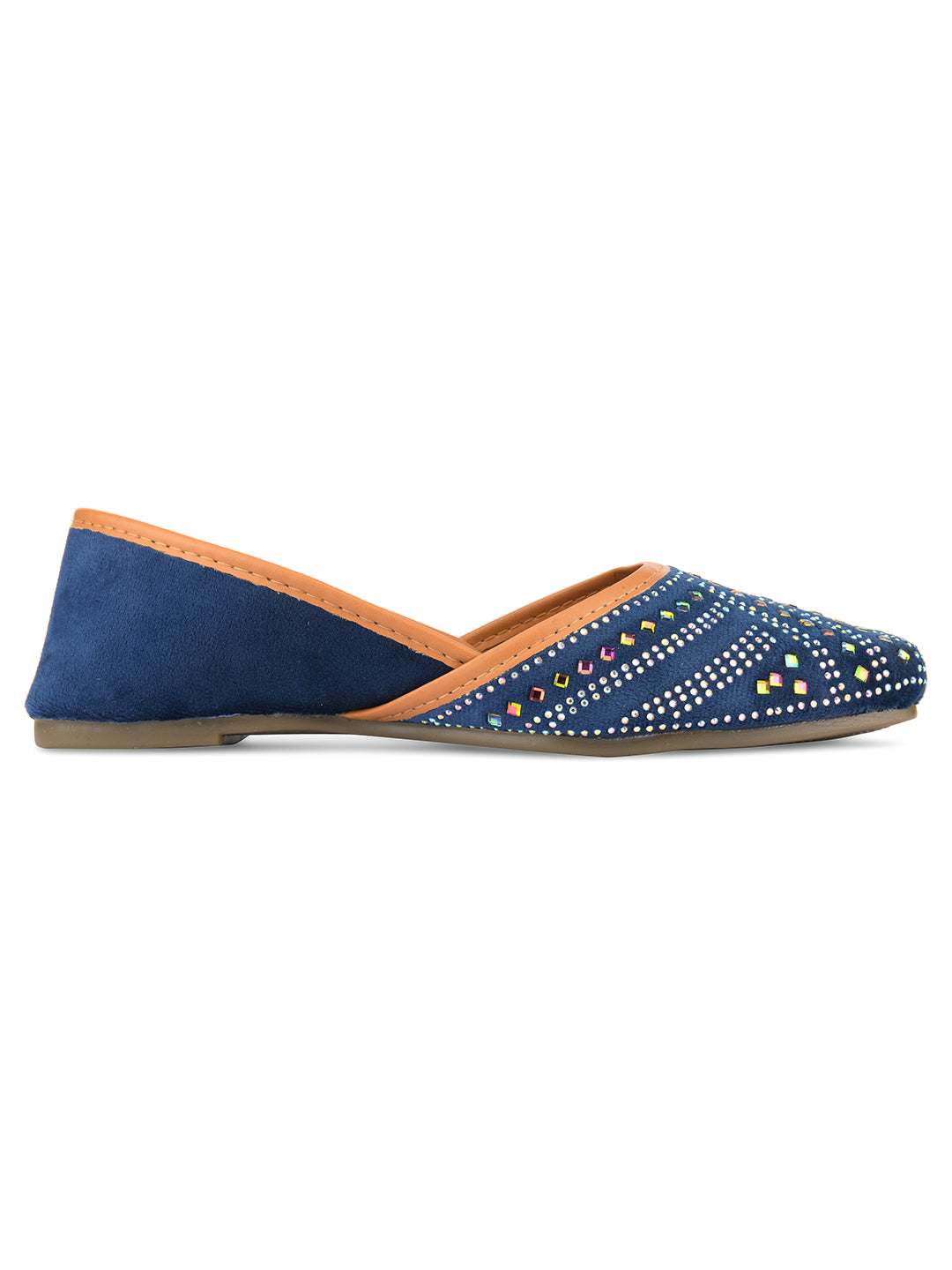 Women's Blue Handcrafted Stone Work  Indian Ethnic Comfort Footwear - Desi Colour