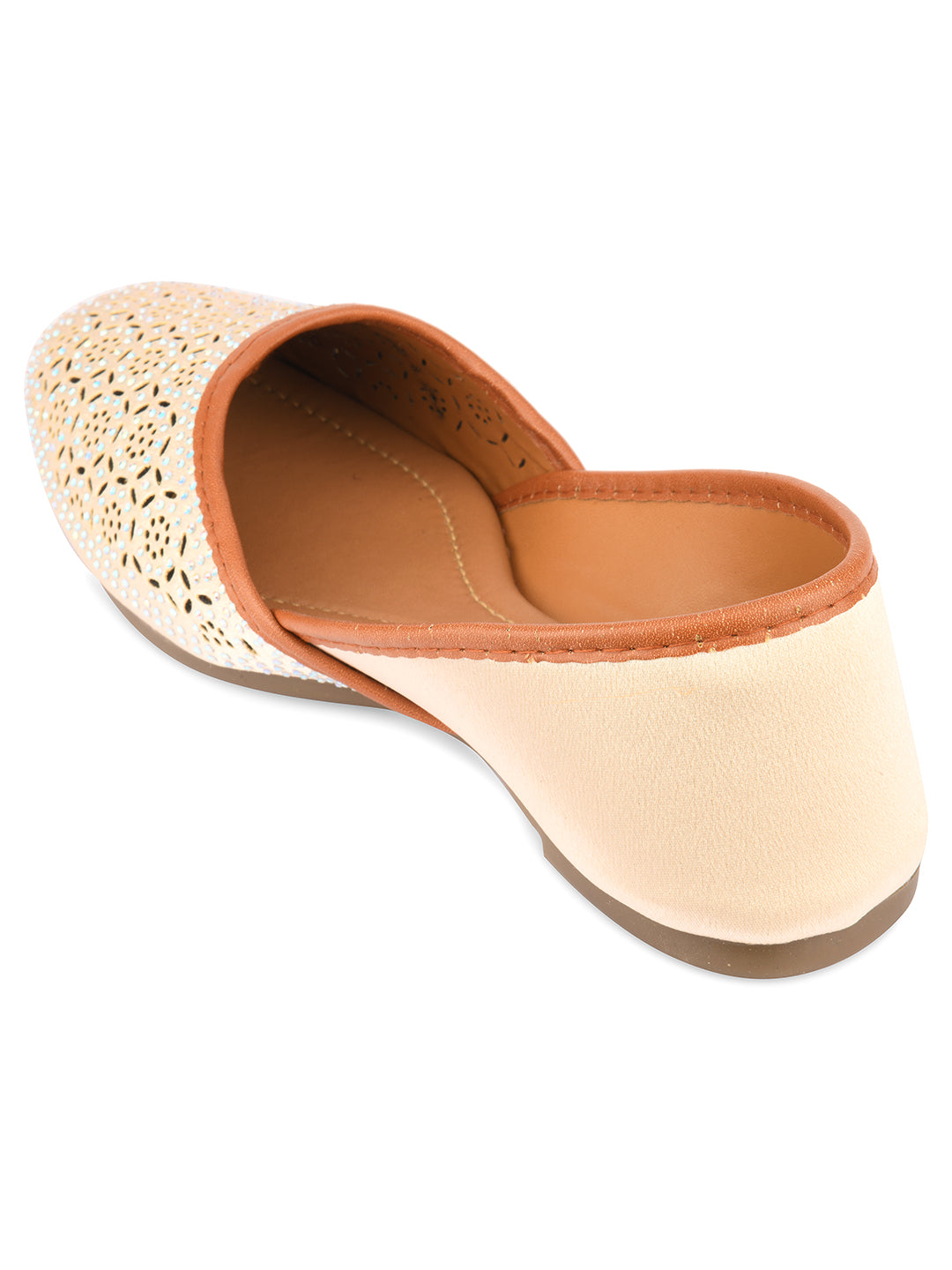Women's White Handcrafted Stone Work  Indian Ethnic Comfort Footwear - Desi Colour