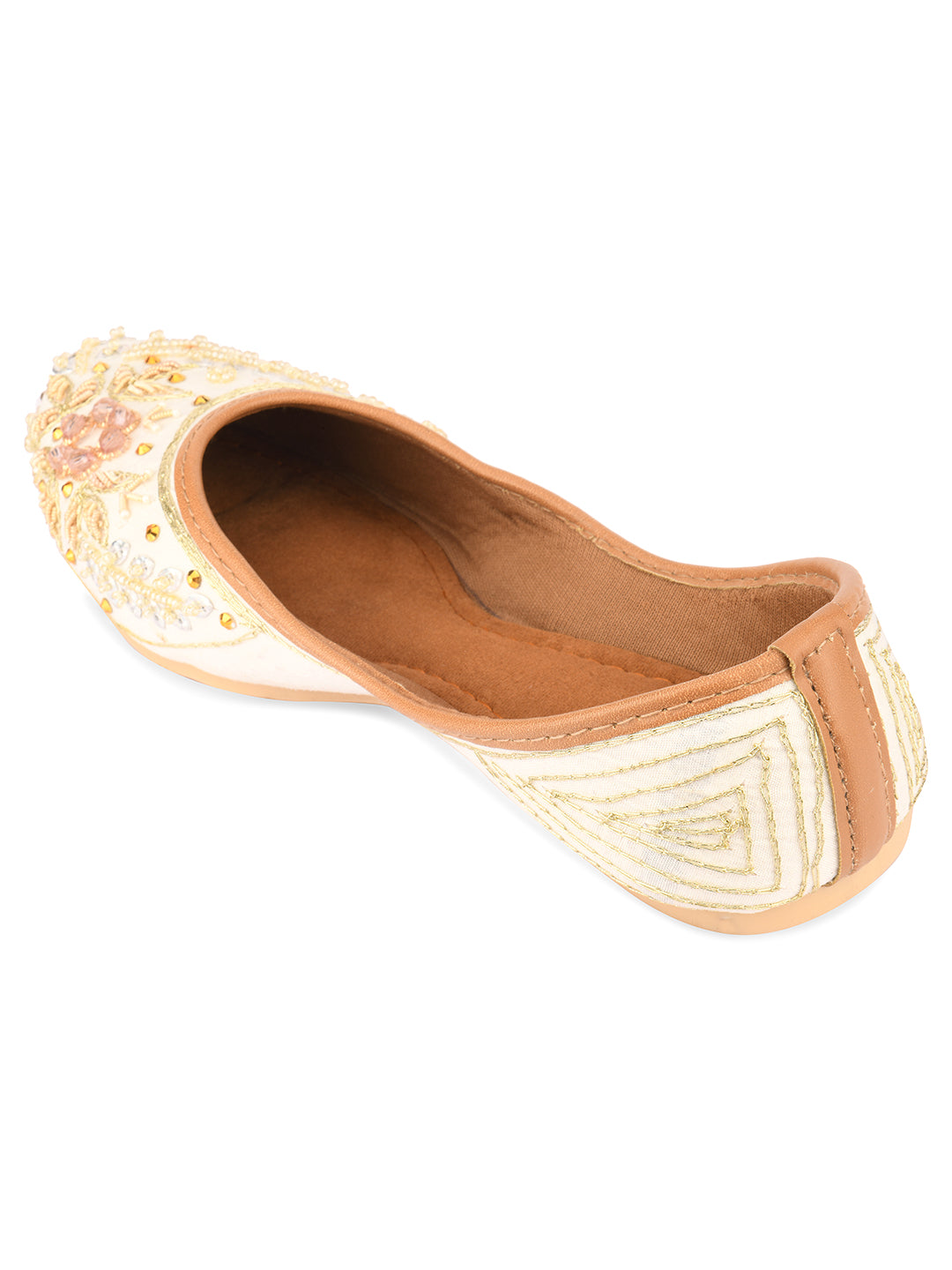 Women's White Dabka Handcrafted   Indian Ethnic Comfort Footwear - Desi Colour