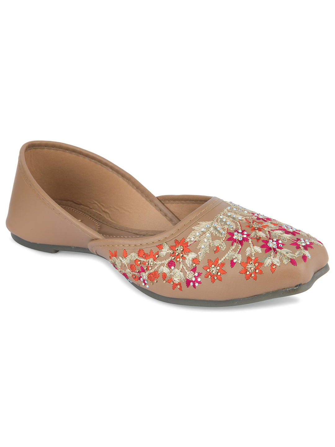 Women's Brown Handcrafted Stone Work   Indian Ethnic Comfort Footwear