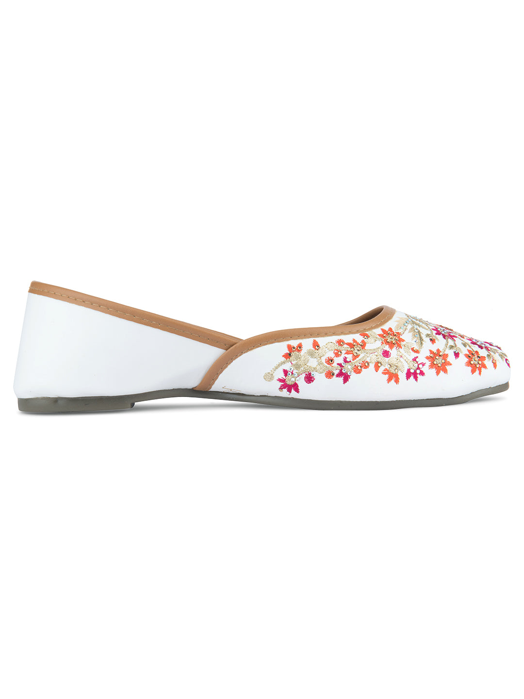 Women's White Handcrafted Stone Work  Indian Ethnic Comfort Footwear - Desi Colour