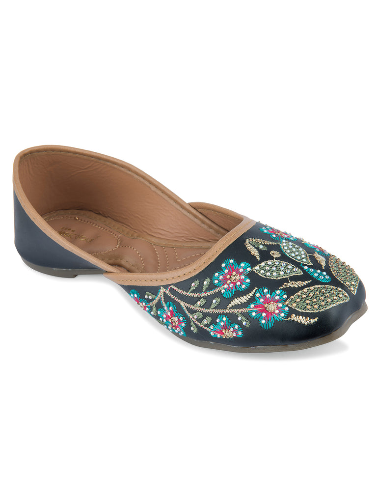 Women's Black Handcrafted Stone Work  Indian Ethnic Comfort Footwear