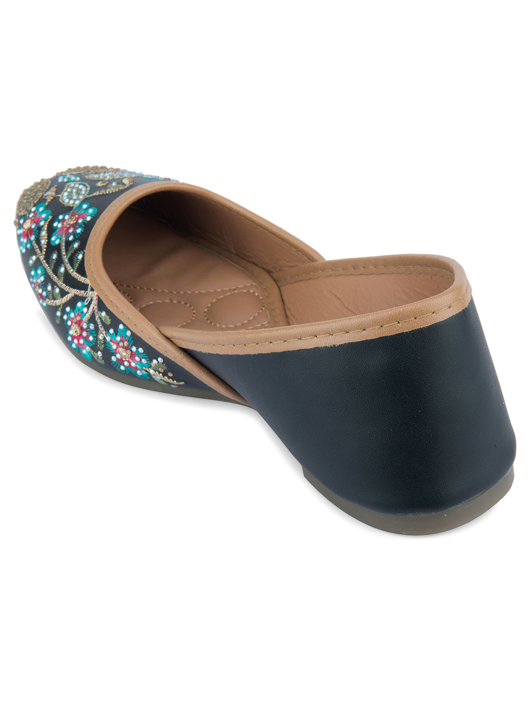 Women's Black Handcrafted Stone Work  Indian Ethnic Comfort Footwear - Desi Colour