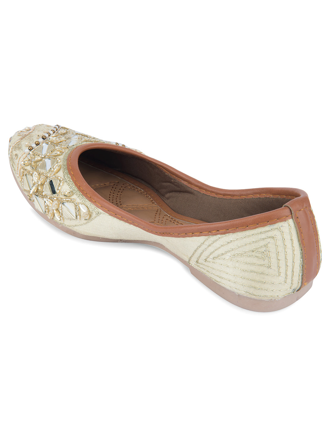 Women's White Designer Dabka  Indian Ethnic Comfort Footwear - Desi Colour
