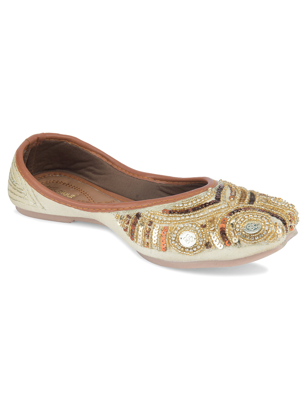 Women's Gold Designer Dabka  Indian Ethnic Comfort Footwear - Desi Colour
