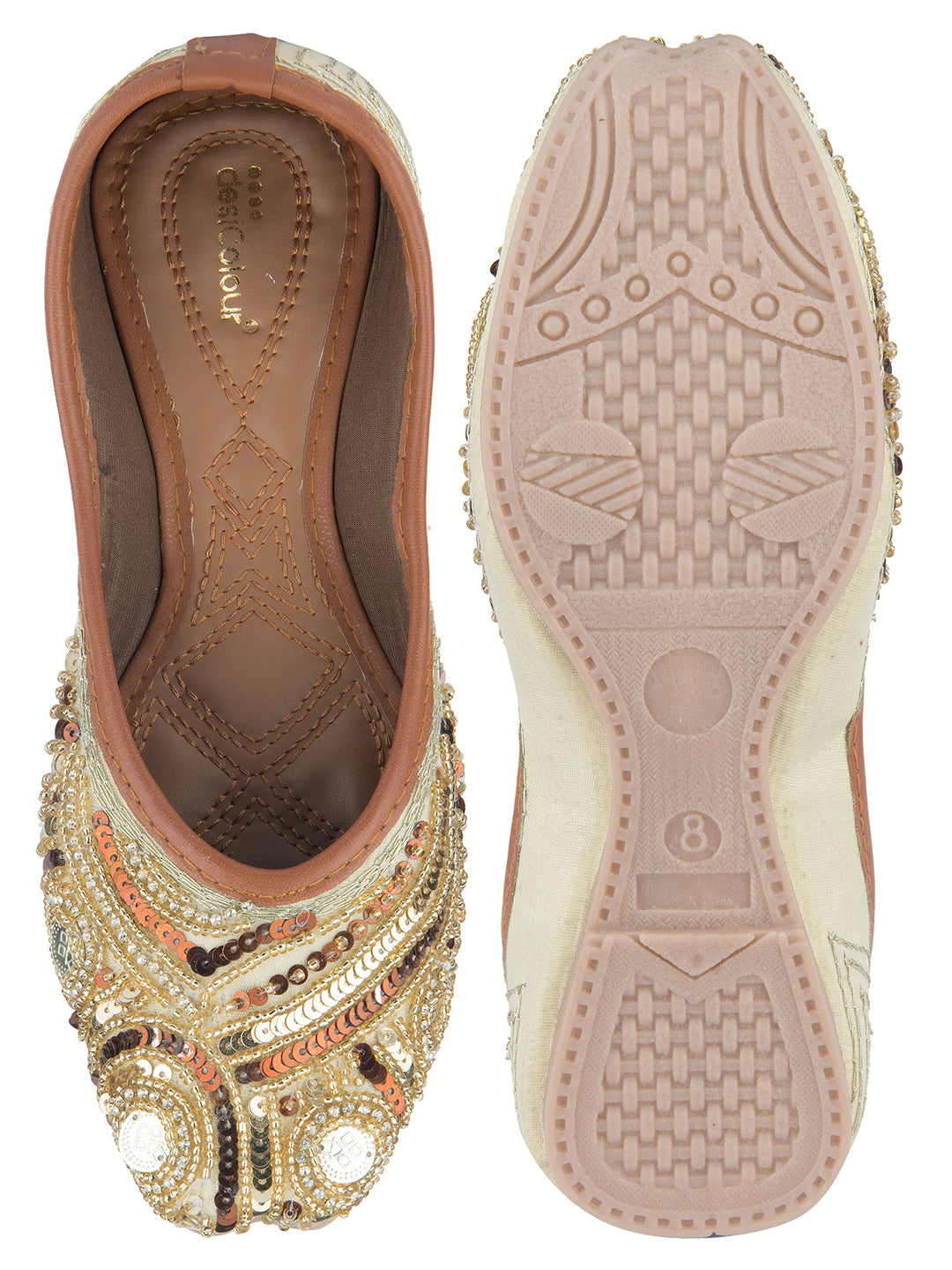 Women's Gold Designer Dabka  Indian Ethnic Comfort Footwear - Desi Colour