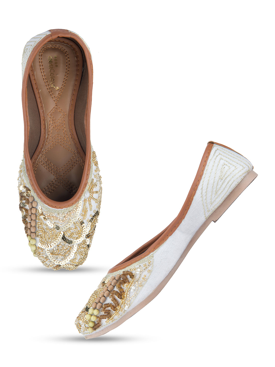 Women's Golden Designer Dabka  Indian Ethnic Comfort Footwear - Desi Colour
