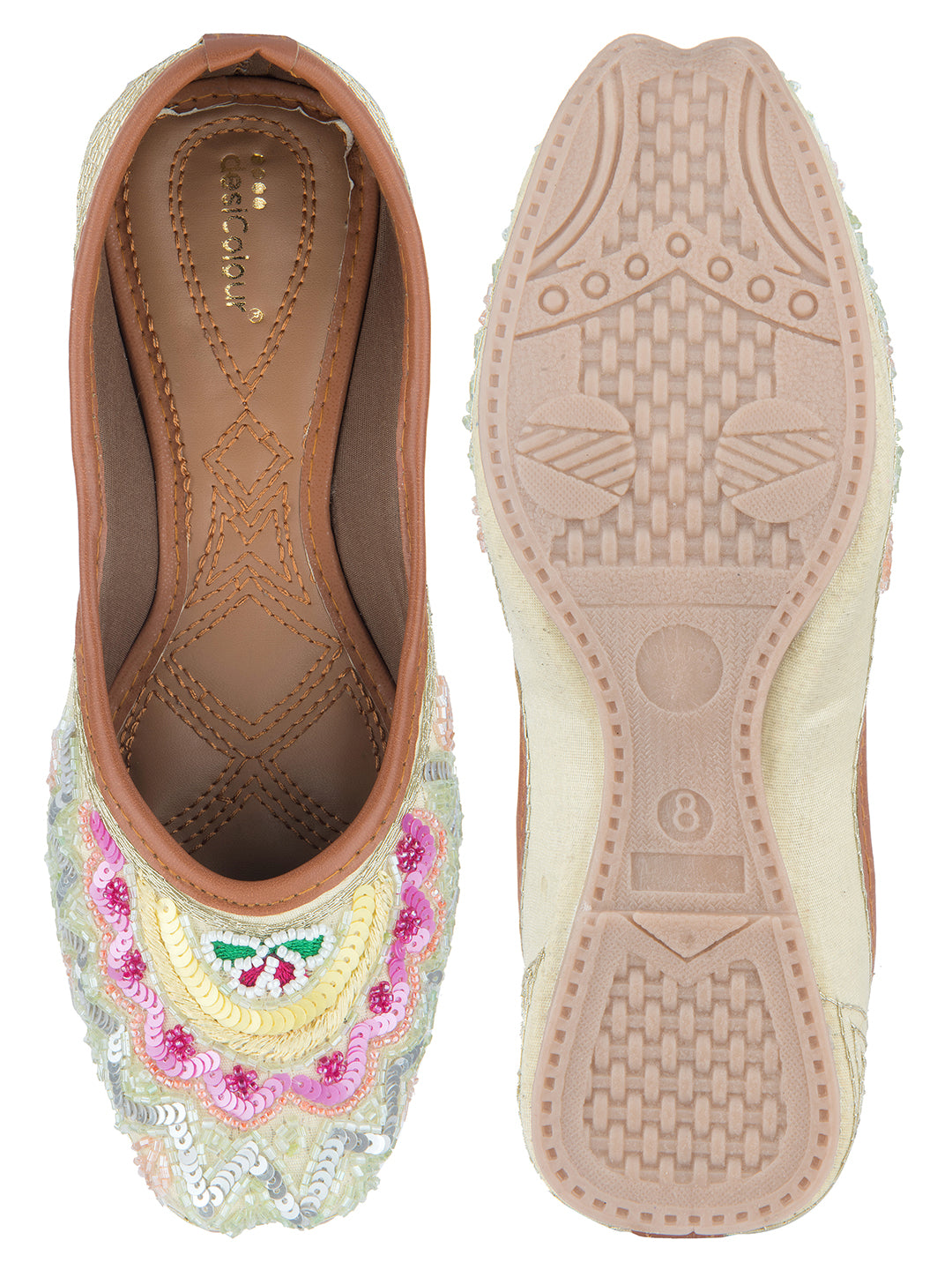 Women's Multicolor Designer Dabka  Indian Ethnic Comfort Footwear - Desi Colour