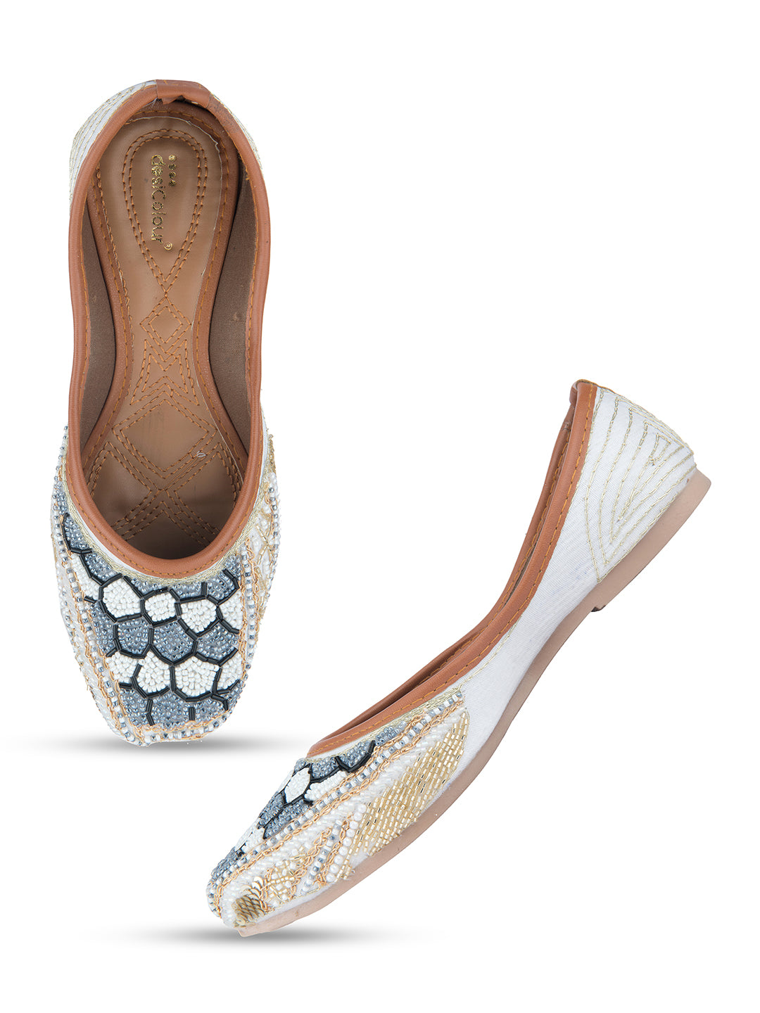 Women's Multi Designer Dabka  Indian Ethnic Comfort Footwear3 - Desi Colour
