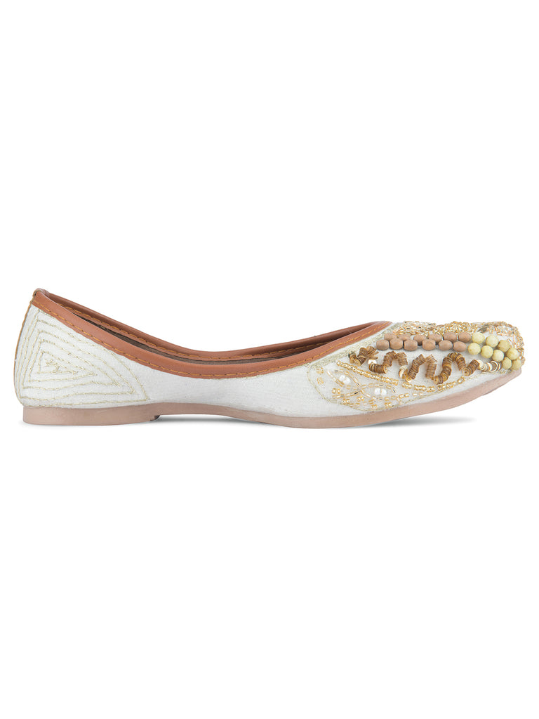 Women's Off White Designer Dabka  Indian Ethnic Comfort Footwear
