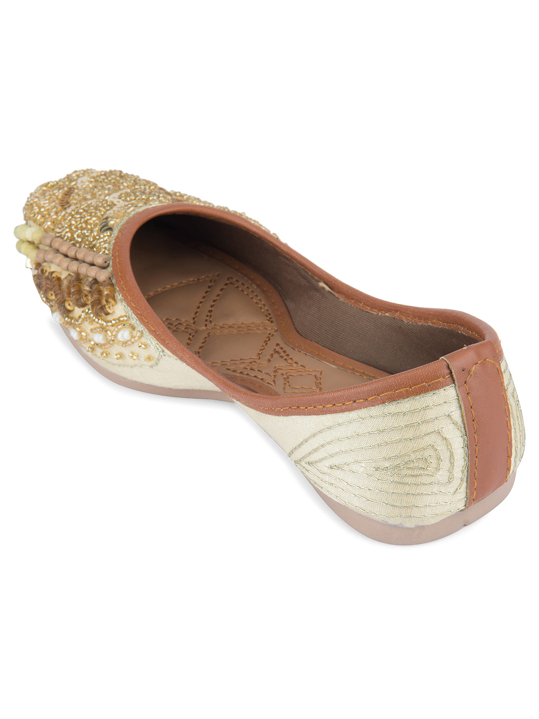 Women's Off White Designer Dabka  Indian Ethnic Comfort Footwear1 - Desi Colour