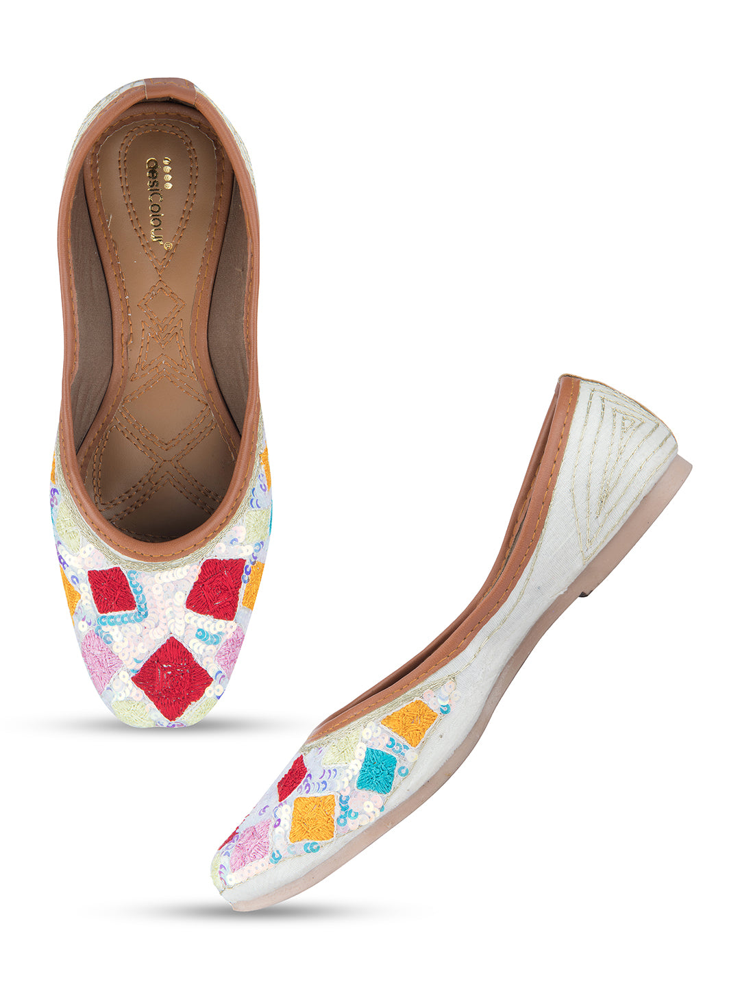Women's Multi Designer Dabka  Indian Ethnic Comfort Footwear4 - Desi Colour