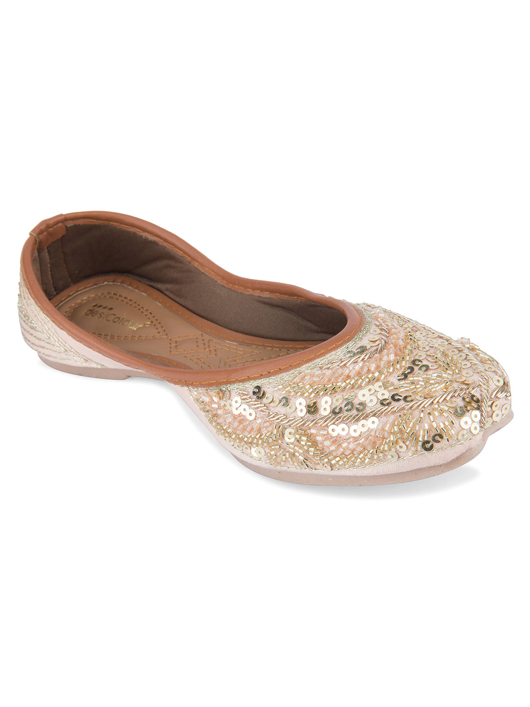 Women's Soft Pink Designer Dabka  Indian Ethnic Comfort Footwear