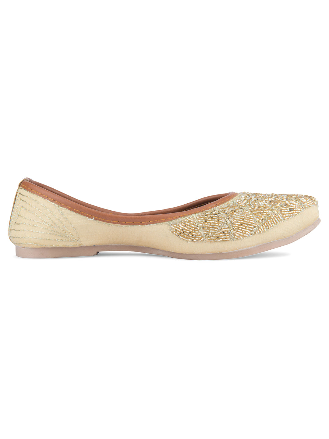 Women's Gold Designer Dabka  Indian Ethnic Comfort Footwear1 - Desi Colour
