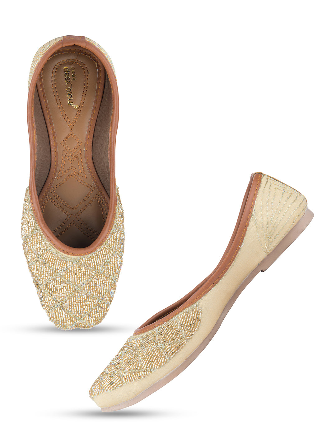 Women's Gold Designer Dabka  Indian Ethnic Comfort Footwear1 - Desi Colour