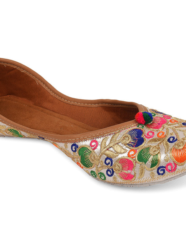 Women's Multicolour Embroidered Party Wear Flat Comfort Footwear-4115 - Desi Colour