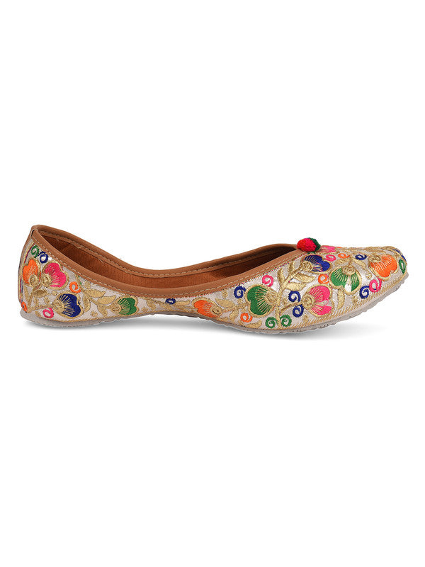 Women's Multicolour Embroidered Party Wear Flat Comfort Footwear-4115 - Desi Colour