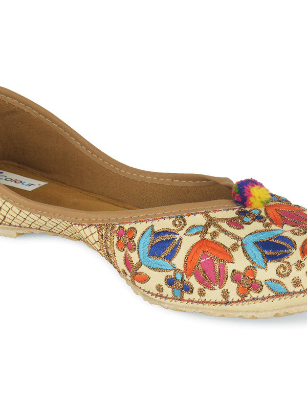 Women's Multicolour Embroidered Party Wear Flat Comfort Footwear-4143 - Desi Colour