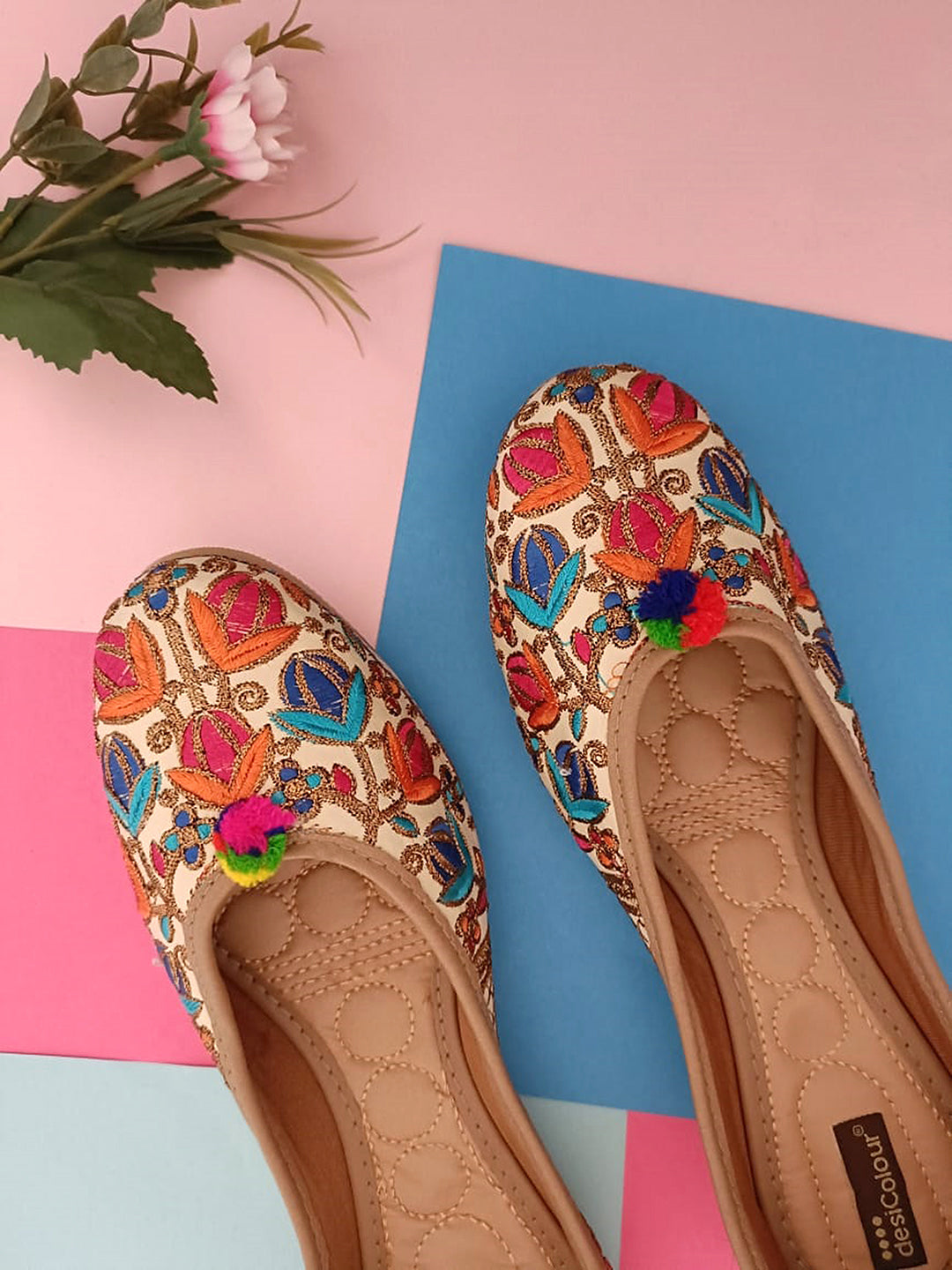 Women's Multicolour Embroidered Party Wear Flat Comfort Footwear-4143 - Desi Colour